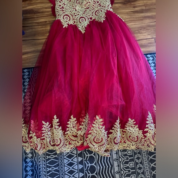 Red and Gold Lace Custom Dress - Picture 3 of 5
